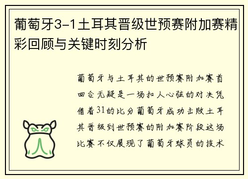 葡萄牙3-1土耳其晋级世预赛附加赛精彩回顾与关键时刻分析
